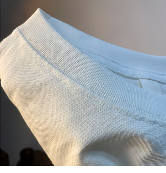 Camiseta Blanca de Algodón para Hombre - Verano Suelta Talla Grande Manga Corta Bordada - Image 8