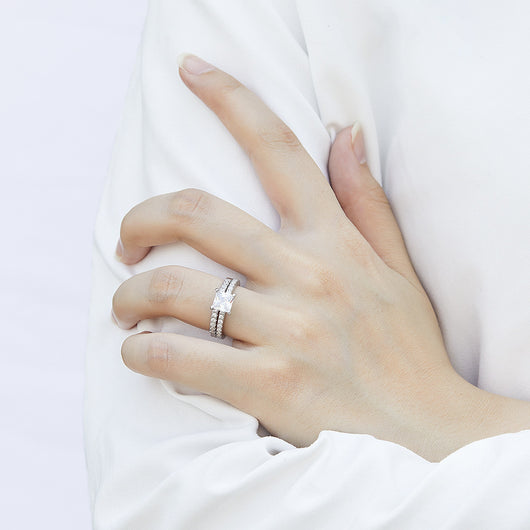 Anillo de Pareja en Plata 925 con Diamante Princess - Diseño Minimalista Dos en Uno - Image 7