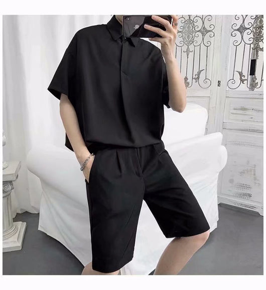 Camisa Suelta de Manga Corta en Color Sólido para Hombre - Image 20