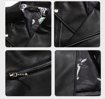 Chaqueta de Cuero para Hombre con Estampado de Letras y Cierre - Image 10