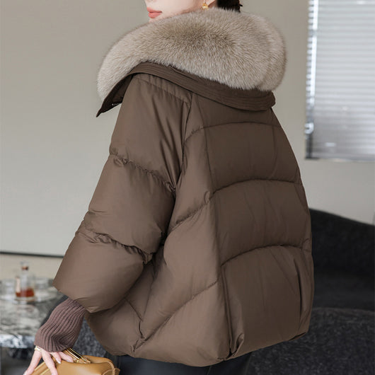 Abrigo Acolchado de Plumón con Cuello de Piel para Mujer - Chaqueta Corta Térmica Invierno - Image 18