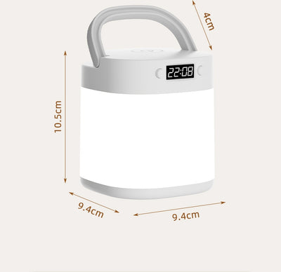 White rechargeable LED table lamp with a digital clock display and a light gray carrying handle. - Image 20