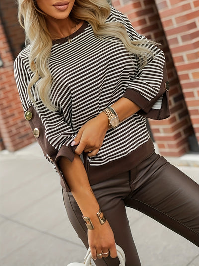 Blusa Casual de Rayas Multicolor con Mangas Largas - Image 3