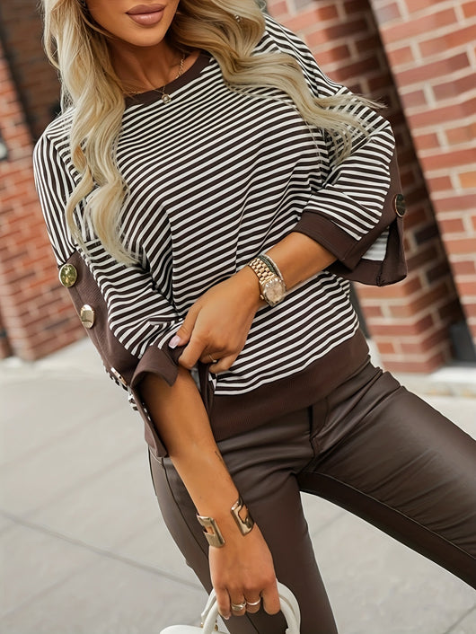 Blusa Casual de Rayas Multicolor con Mangas Largas - Image 3