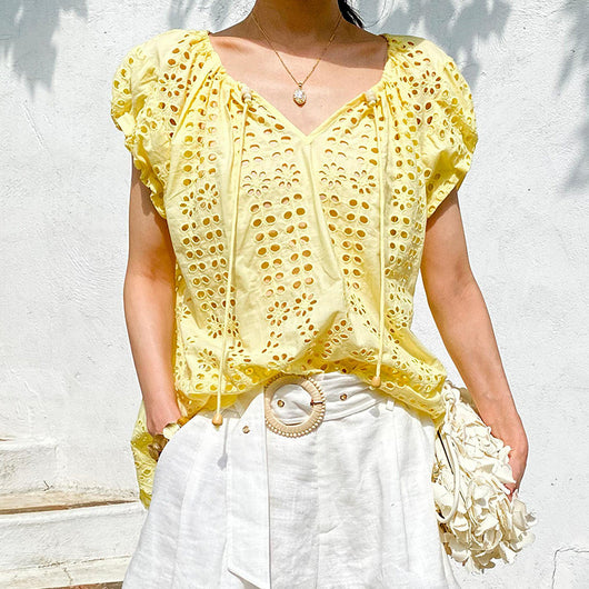 Blusa Bordada Estilo Vacacional Manga Corta Diseño Francés de Verano - Image 3