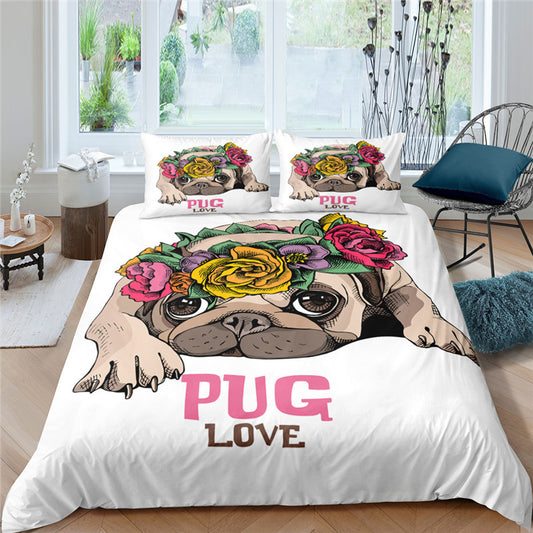 Juego de Cama Estampado 3D con Diseño de Pug