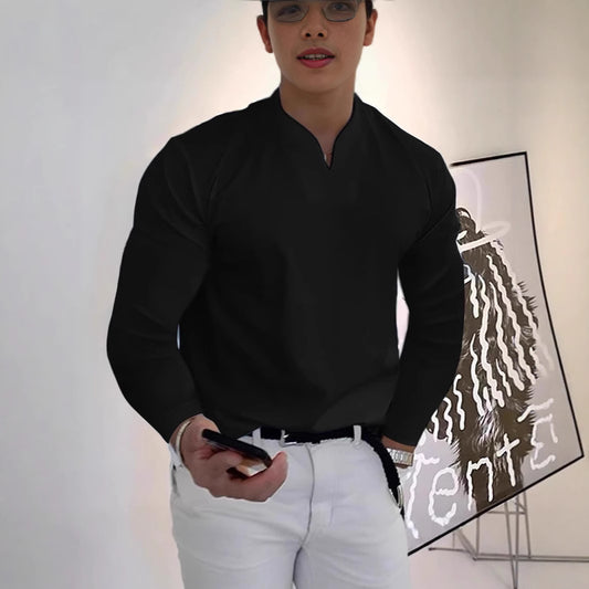 Camiseta Manga Larga Cuello V Transpirable para Hombre