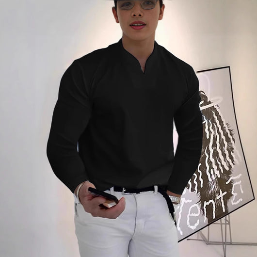 Camiseta Manga Larga Cuello V Transpirable para Hombre
