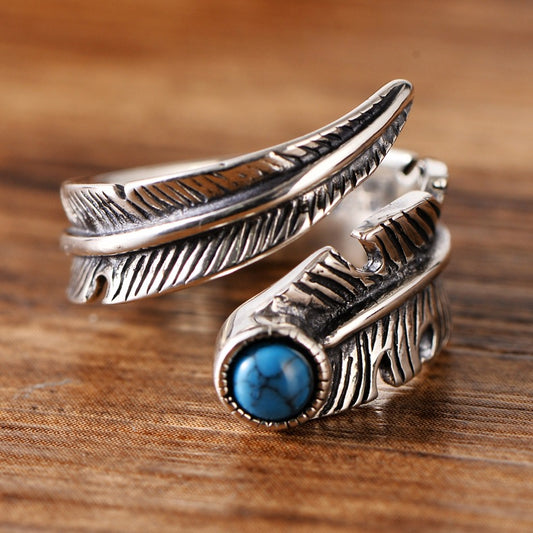 Anillo de Pareja en Plata 925 con Turquesa Artificial Vintage
