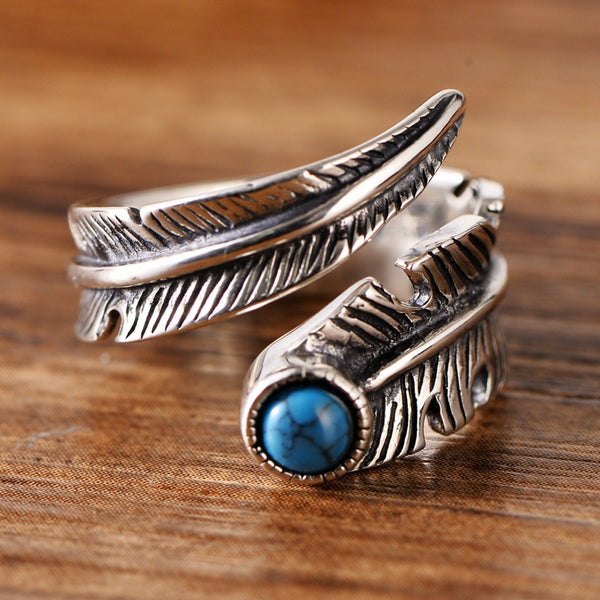 Anillo de Pareja en Plata 925 con Turquesa Artificial Vintage