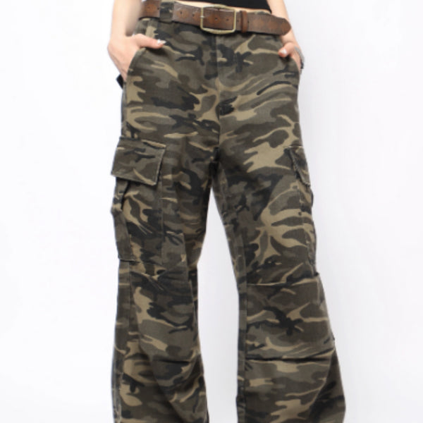 Pantalones Cargo Camuflaje Retro Lavado para Hombre y Mujer