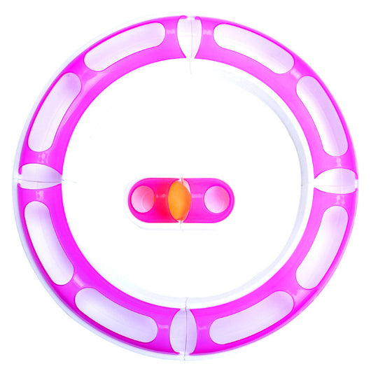Pink and white circular cat track toy with an orange ball inside a smaller track for pet amusement. - Image 3