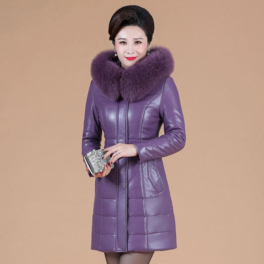 Chaqueta de Plumón en Cuero Genuino para Mujeres Maduras - Image 7