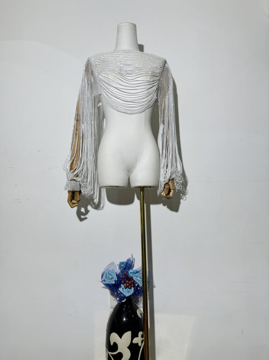 Blusa Larga con Mangas y Detalles de Diamantes - Image 8