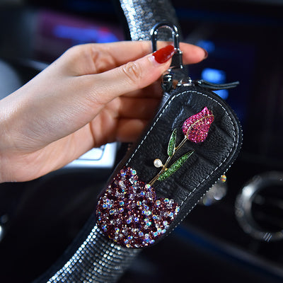 Funda para Llaves del Auto con Diamantes y Rosas - Diseño Femenino Elegante - Image 2