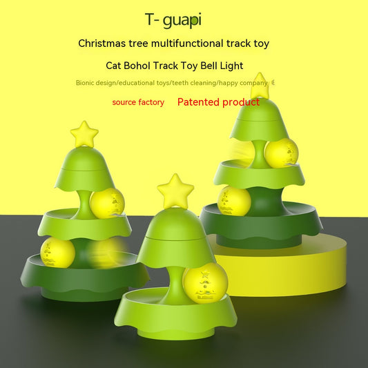 Pink three-layer mini Christmas tree toy with a star topper and two clear spheres containing star and wave designs.