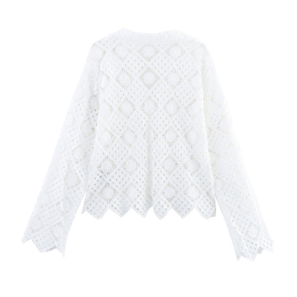 Blusa Elegante con Cuello en V y Bordados para Mujer