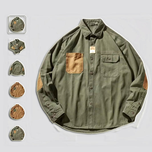 Camisa de Algodón Lavado para Hombre - Estilo Retro Casual con Mangas Largas