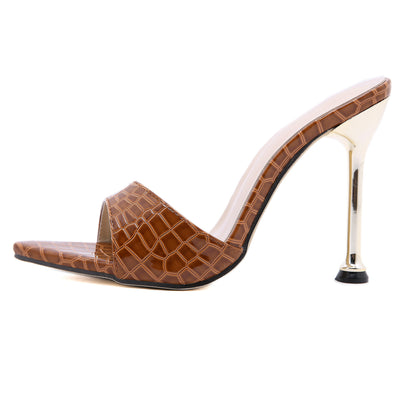 Sandalias Tacón Alto Punta Metálica Boca de Pez Estampado Serpiente - Image 6