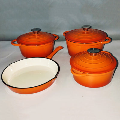 Juego de 4 Piezas de Cocotte de Hierro Fundido Esmaltado Blanco Interior - Image 7