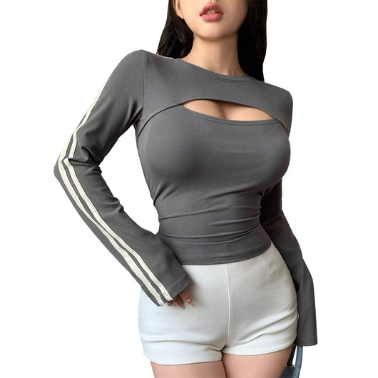 Blusa Bicolor Ajustada para Otoño e Invierno con Cinturón Tejido - Image 5