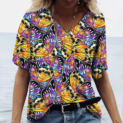 Blusa Casual con Estampado Animal Cuello V Manga Corta Personalizable - Image 27