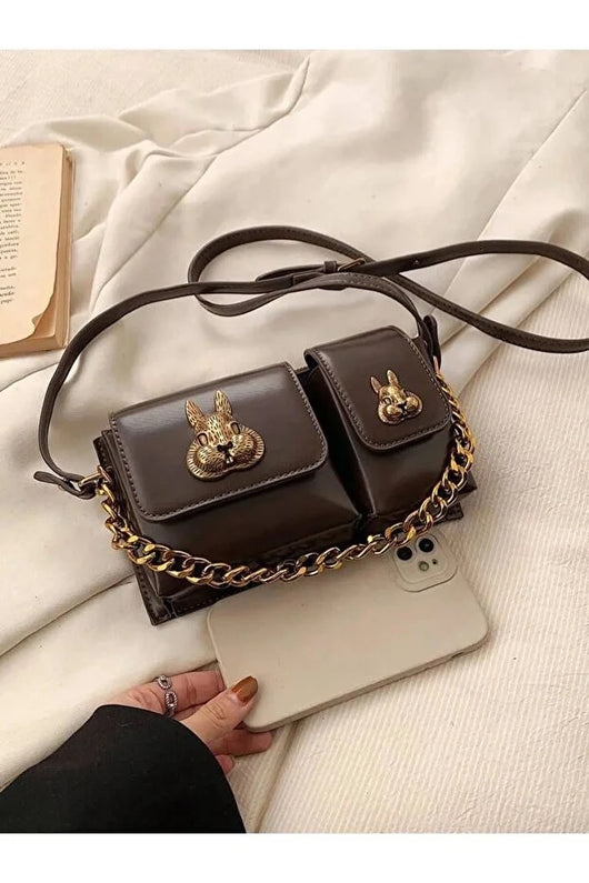 Bolsa Baguette Marrón para Mujer con Diseño de Ardilla - Bolso de Hombro Elegante - Image 2