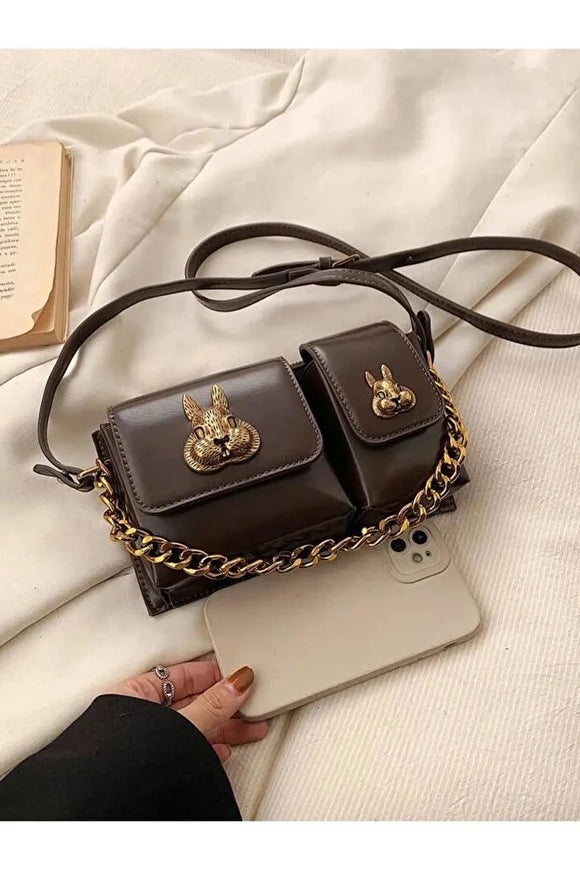 Bolsa Baguette Marrón para Mujer con Diseño de Ardilla - Bolso de Hombro Elegante