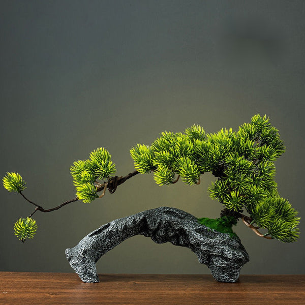 Bonsái Artificial de Pino Verde con Fuente - Decoración Feng Shui para Hogar y Oficina