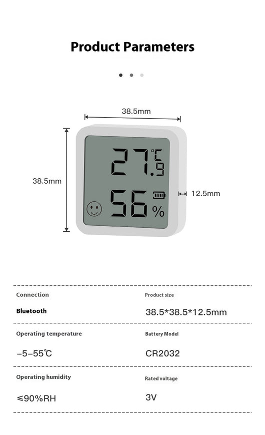 White mini Bluetooth temperature and humidity sensor with LCD display showing 27.9°C and 56% humidity. - Image 15