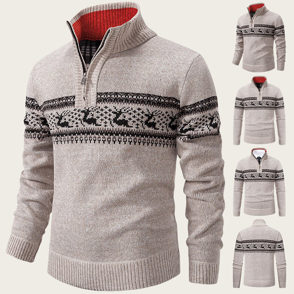 Suéter Tejido de Cuello Medio Cierre Half-zip Talla Grande
