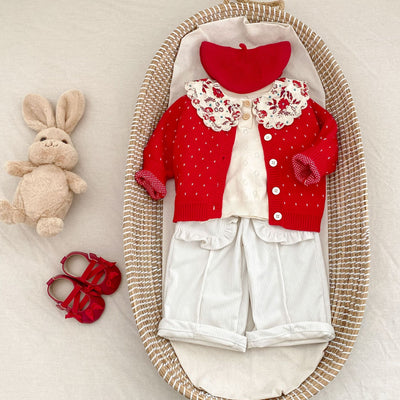 Cardigan Tejido Jacquard Rojo para Niña - Abrigo Elegante Otoño - Image 4