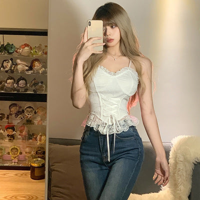 Top de Encaje con Tirantes Ajustables Irregular para Primavera y Verano - Image 5