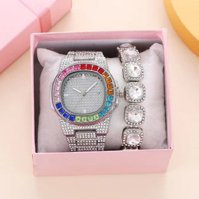 Reloj de Pulsera Cuadrado de Acero con Diamantes Incrustados y Calendario - Image 9