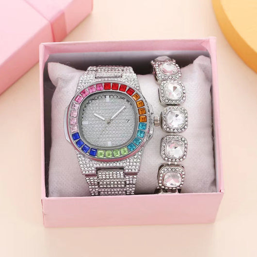 Reloj de Pulsera Cuadrado de Acero con Diamantes Incrustados y Calendario - Image 9
