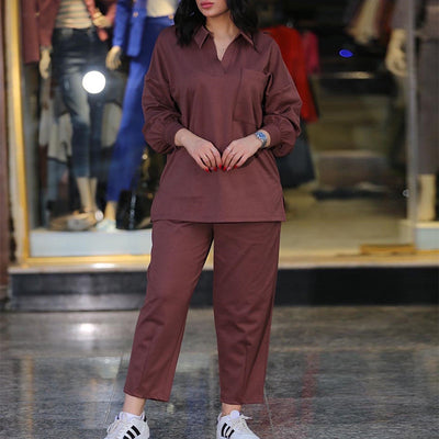 Conjunto Elegante para Mujer: Camisa Casual con Solapa y Pantalón de Manga Larga - Image 4