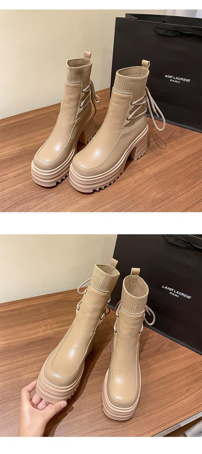 Botas Martin Estilo Británico con Suela Gruesa y Tejido para Mujer - Image 13