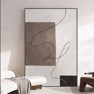 Cuadro Abstracto Minimalista Pintado a Mano - Líneas y Texturas en Tonos Beige y Marrón