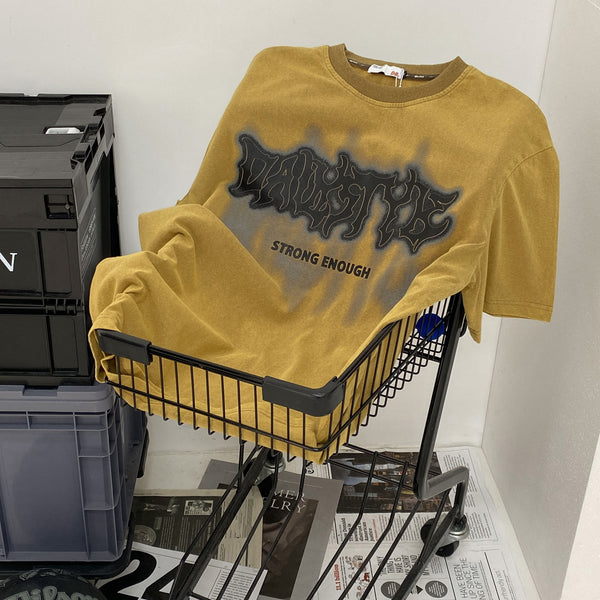 Camiseta Manga Corta Estilo Americano Vintage Unisex con Diseño Alfabético