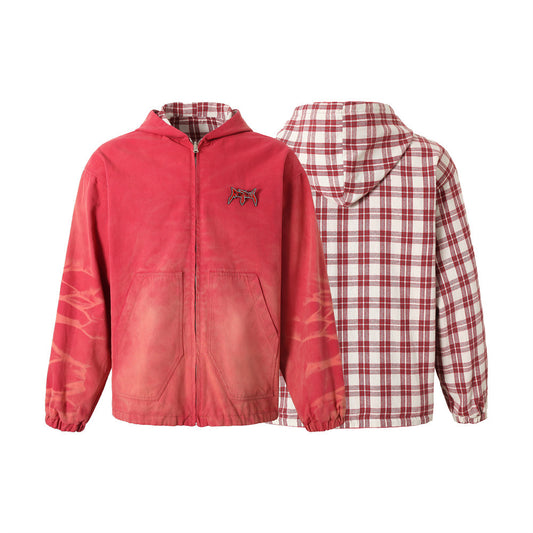 Chaqueta Reversible Hombre Diseño Cuadros Estampado Digital Moda Europea