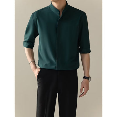 Camisa Manga Corta con Cuello de Pie para Hombre - Image 14