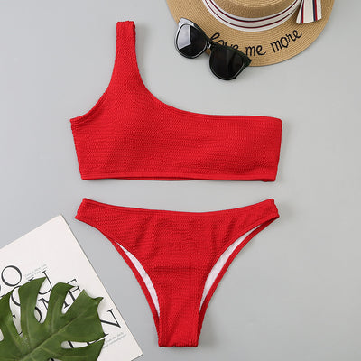 Bikini Asimétrico de Un Hombro con Diseño Ondulado - Image 17