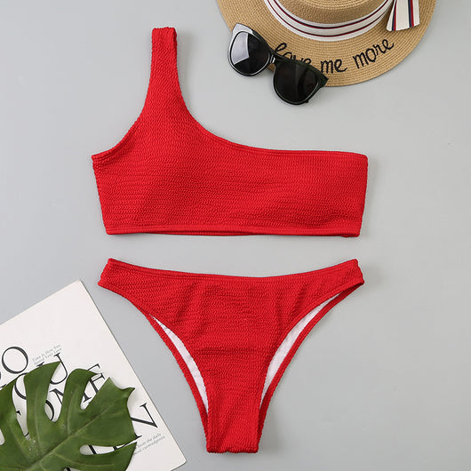 Bikini Asimétrico de Un Hombro con Diseño Ondulado - Image 17