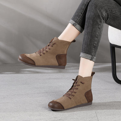 Botas Retro de Cuero con Caña Alta y Costura Decorativa para Mujer - Image 16