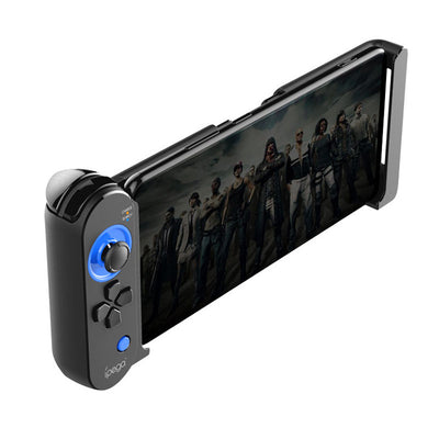 IPEGA PG-9120 wireless Bluetooth gamepad in black with a blue joystick and retractable phone holder. - Image 12