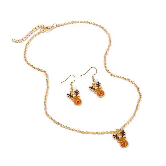 Conjunto de Joyería Navideña Reno - Collar y Aretes