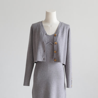 Conjunto Elegante: Cardigan Corto + Vestido Tejido con Tirantes - Image 27
