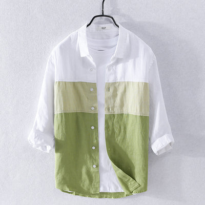 Camisa de Lino Hombre Manga 3/4 Combinada de Colores - Image 2