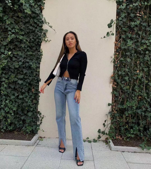 Pantalón Retro Importado Cintura Alta Slim Ajustado