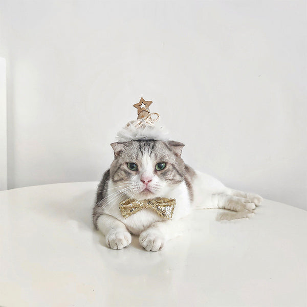 Gorro de Cumpleaños para Gatos con Lentejuelas Doradas y Plateadas